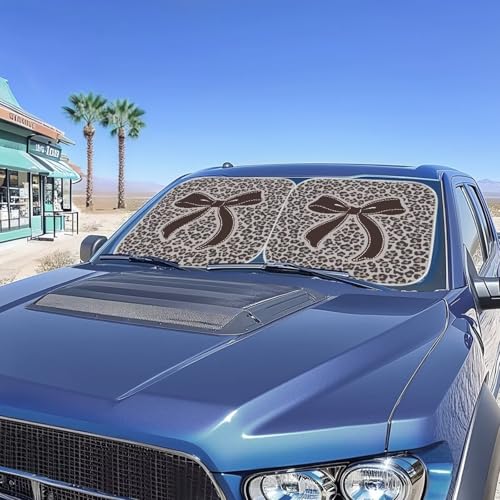 Camo Bow Car Windshield Sun Shade 2pcs Folding Car Front Window Sunshade Auto Shade for Windshield Visor Blocks UV Rays Car Accessories Universal Fit Most Cars Women Men - color: Camo Bow