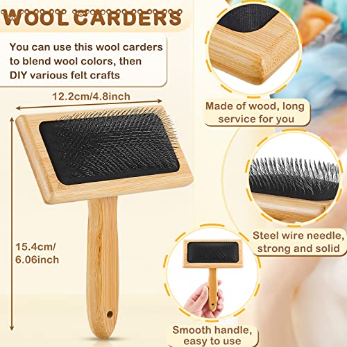Tessco for you 4 Pcs Wool Blending Board Carding Brush Set with 1 Wool Hand Carders Wood Brush 2 Wooden Craft Sticks, Needle Felting Tools for Felt Needle Project Spinning Craft