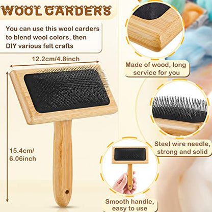 Tessco for you 4 Pcs Wool Blending Board Carding Brush Set with 1 Wool Hand Carders Wood Brush 2 Wooden Craft Sticks, Needle Felting Tools for Felt Needle Project Spinning Craft