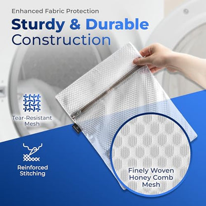 Handy Laundry Zippered Mesh Bags 4-Pack 12"x16", Honeycomb for Delicates | 4-Pack Zippered Honeycomb Mesh Bags 12x16, Machine Washable, for Lingerie Socks Underwear Delicates Wash