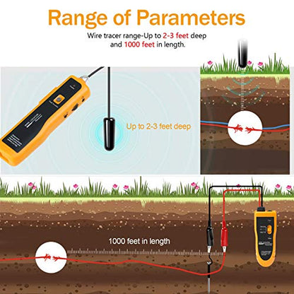 F02 Underground Cable Locator, Wire Tracer with Earphone, Cable Tester for Dog Fence Cables Irrigation Control Wires - color: Yellow