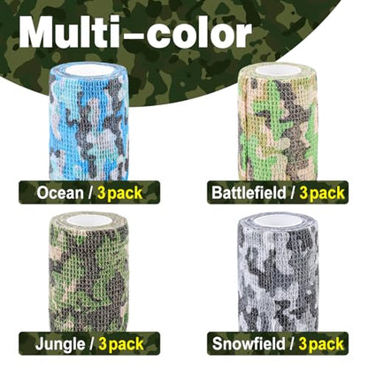 AZEN 12 Pack Camo Self Adhesive Bandage Wrap, 3" X 5 Yards Elastic Cohesive Bandage Wrap, Athletic Tape, Tattoo Tape Wrap, Vet Wrap, Ankle Tape (Camo) - color: Camo, size: 3IN - 12Pack