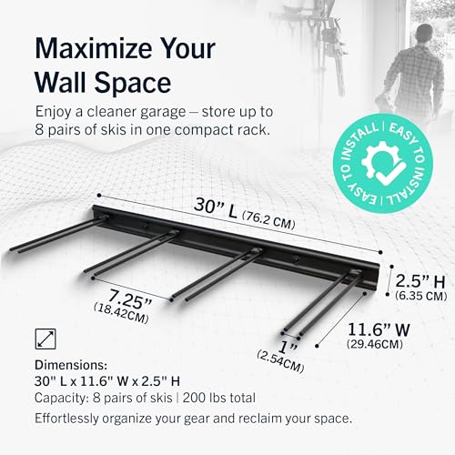 StoreYourBoard Ski Rack Wall Mount, Holds 8 Pairs, Ski & Snowboard Storage - style: 8 Skis