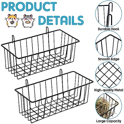 Therwen 4 Pcs Rabbit Hay Feeder Guinea Pig Heavy Duty Metal Frame Hay Rack with Hooks Cage Hanging Holder for Bunny Chinchilla Small Animals Accessories(9.8 x 5.1 x 3.5 Inches) - size: 9.8 x 5.1 x 3.5 Inches