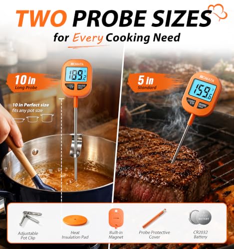 BOMATA Digital Meat & Candy Thermometer 2 Pack, Include 10" & 5" Probes - size: 2-Pack (5" + 10")