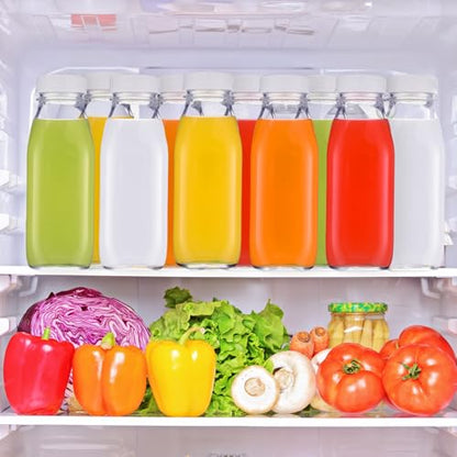 Suclain 10 Pack 16 oz Glass Milk Bottles with Lids, Clear Reusable Milk Containers, 100% Airtight Juice Water Bottles for Refrigerator Storage, Smoothies, Cold Brew, Honey, Oats, Tea, Kitchen Beverage