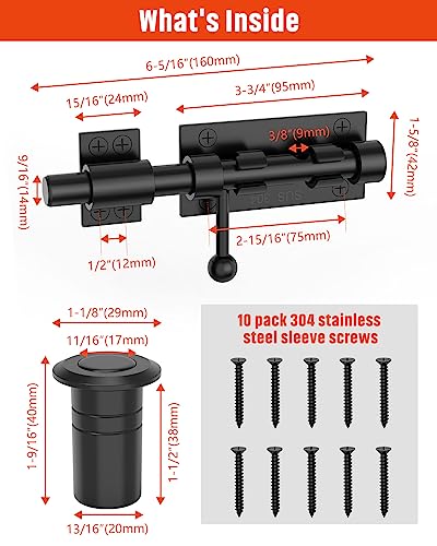 Heavy Duty Slide Bolt Gate Latch Hardware, 6.3 Inch, Black-2PCS - color: Black - 2 Pack