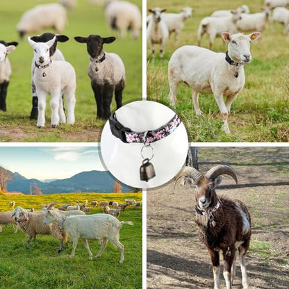 2 Pack Goat Collars with Bells, Pink/Black Floral Adjustable Set - color: Pink Printing + Yellow Printing
