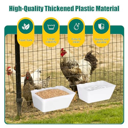 2 Pack Chicken Feeder Waterer 2.5 Quart Hanging Poultry Feeders Trough - color: White