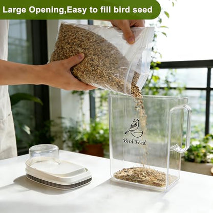 Bird Seed Storage Container, 4 Qt/3.5 L Bird Food Container with Spout, Pet Food Container Airtight,Wild Bird Seed Dispenser for Sunflower Seed-Clear Plastic