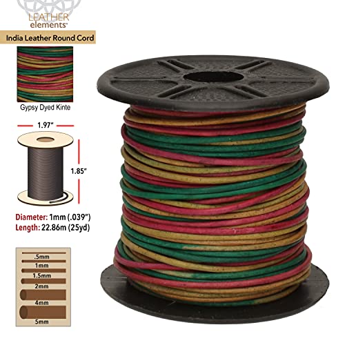 The Beadsmith Leather Cord – Gypsy Dyed Kinte – 1mm Spool – 25 Yards/22.86 Meters – Indian Leather Thong Ideal for Braiding, Beading, Necklaces, Fine Lacing, Hair Accessories & DIY Jewelry Making - size: 1mm, style: Gypsy Dyed Kinte – 25 Yards