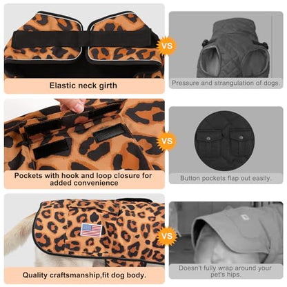 BEAUTYZOO Dog Winter Coat for X-Large Dogs, Waterproof Canvas Jackets - color: Leopard Print, size: XL(Chest Girth 34"-45", Back 24", Neck 24"-29")