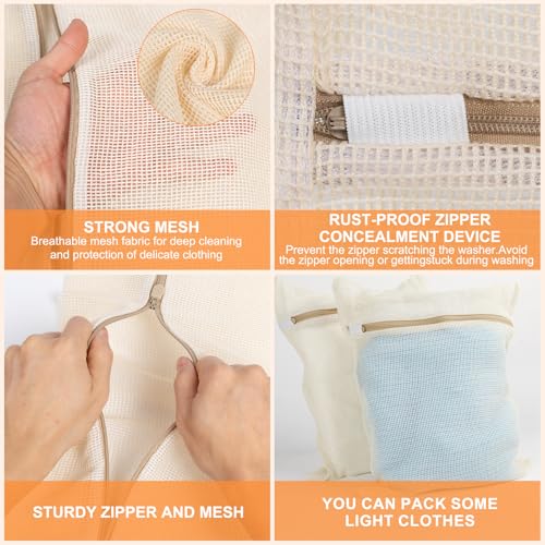 4-Piece Medium Durable Organic Cotton Mesh Laundry Bags with Sturdy Zippers and Breathable Mesh are Delicate Laundry Bags for Underwear, Clothes, Pants and Socks - size: Medium