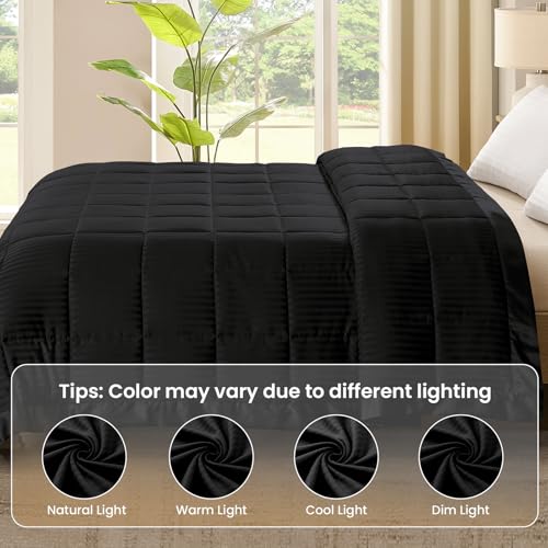 downluxe King Size Blanket with Satin Trim, Lightweight Down Alternative King Blanket for All Season, Machine Washable (Black, 108 x 90 Inch) - color: Black, size: King