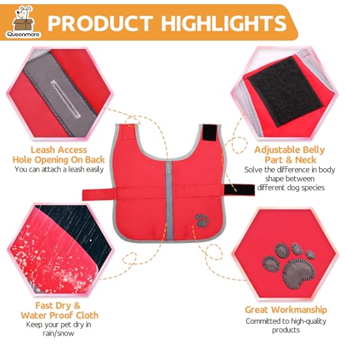 Queenmore Cold Weather Dog Coats Loft Reversible Winter Fleece Dog Vest Waterproof Pet Jacket Available in Extra Small, Small, Medium, Large Extra Large Sizes - color: Red, size: X-Small
