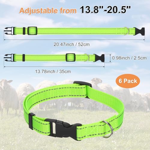 M METERXITY 6-Pack Reflective Goat Collars with Bells, 13.8"-20.5" Polyester Adjustable Pet Collar with Anti-Lost Grazing Copper Bell for Small Farm Animal/Sheep/Cow/Goat [Green] - color: Green