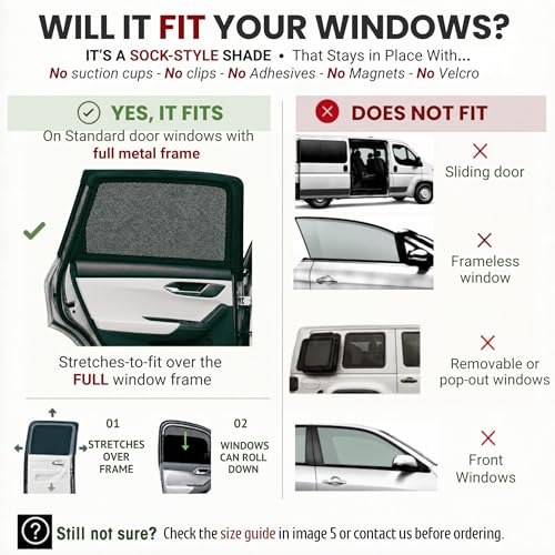 L/Car Window Shades for Baby, 8 Sizes/2-Pack. Stretch-to-Fit Up to H:18"× W:40" Side Rear Windows. Full-Coverage Mesh, Sun & Heat Block. Bug Screen for Car Camping. 96.25% UV Protection | Qualizzi® - size: L - Rectangular