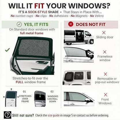 L/Car Window Shades for Baby, 8 Sizes/2-Pack. Stretch-to-Fit Up to H:18"× W:40" Side Rear Windows. Full-Coverage Mesh, Sun & Heat Block. Bug Screen for Car Camping. 96.25% UV Protection | Qualizzi® - size: L - Rectangular