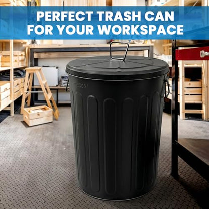 Plexon 20 Gallon Metal Trash Can with Lid Outdoor Large Trash Bin Steel Garbage Can for Garage Patio Farmhouse Bucket Bird Seed Storage Can Heavy Duty Round Container, Black - color: Black