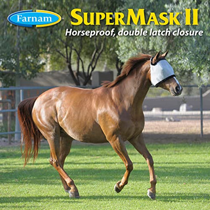 Farnam SuperMask II Shimmer Weave Mesh Horse Fly Mask Without Ears, Eye Protection from Insect Pests, Soft Silver Mesh with Black Plush Trim, Horse Size - size: Horse, style: Foal, Yearling, Small Horse/Arabian, Horse, Extra Large