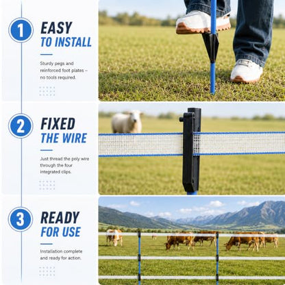 50 Pack 48 inch Fixed Insulator Fiberglass Electric Fence Posts Blue | Easy Step-in Posts for Livestock Fencing, Garden Fencing and Boundary Marking,Blue - color: Blue