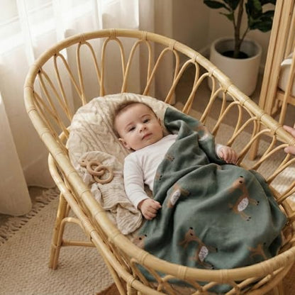 Soft Baby Swaddle Receiving Blanket - 100% Cotton Knit Soft Cozy Receiving Swaddling Quilt Blanket for Shower Gift Registry for Newborns, Infants, Toddlers (Deer - Sage) - color: 08 - Deer - Woodland Sage