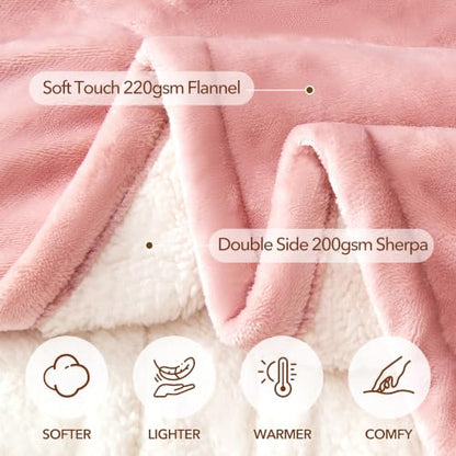 Electric Heated Blanket King 90"x100", 8 Heat leavls and 1-8H Auto Off | Fast Heating, Over-Heat Protection&ETL Certification, Soft Flannel Sherpa, Machine Washable, Suitable for Bed and Sofa - color: Pink, size: King-90" x 100"