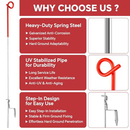 30Pcs 41" Systems Pig Tail Step-in Electric Fence Post for Livestock, Red - color: Red
