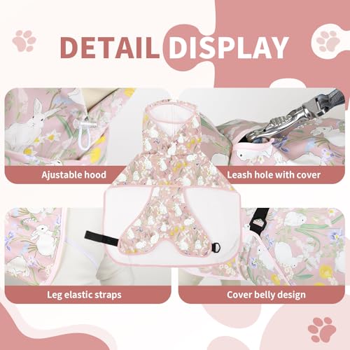 Dog Raincoat,Dog Rain Jacket Poncho with Hood and Leash Hole(Rabbit,5XL) | Windproof,Waterproof,Leash Loop,Adjustable,Rabbit Design - color: Pink, size: 5XL(55-66lbs)