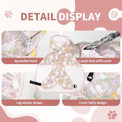 Dog Raincoat,Dog Rain Jacket Poncho with Hood and Leash Hole(Rabbit,M) | Windproof,Waterproof,Leash Loop,Adjustable,Rabbit Design - color: Pink, size: M(11-16lbs)