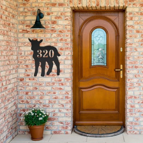 Personalized Pygmy Goat Address House Number Sign Farm Metal Wall Art, Custom Family Name Silhouette Plaque Monogram Sculpture Hanging Farmhouse Decor Housewarming Gift