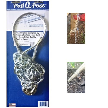 Upgraded Original Heavy-Duty Fence Post Removal Tool – Stronger Cable, Longer Chain, Works with Jack or Lever to Pull Broken Wood Fence Posts for Repair & Replacement fence repairs