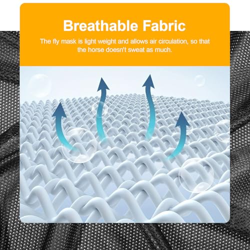Fly Mask for Horses, Fly Masks for Horses Protection During Summer Turnout, Trail Riding in Bug-Prone Areas, Lycra Fabric with 40 Mesh Count K080 Screen for Enhanced Airflow