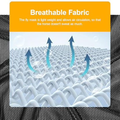 Fly Mask for Horses, Fly Masks for Horses Protection During Summer Turnout, Trail Riding in Bug-Prone Areas, Lycra Fabric with 40 Mesh Count K080 Screen for Enhanced Airflow