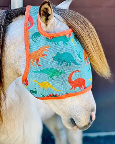 Mini-Pony No Ear Fly Mask (Medium 32-38" Mini, Blue Dinosaurs) - color: Blue Dinosaurs, size: Medium 32-38" Mini
