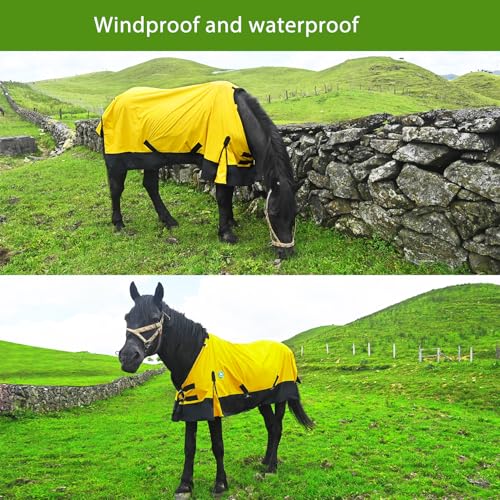 Waterproof Horse Sheet|Horse Blankets for Real Horses|Adjustable with Tail Rainy Day Choices for Horses(70", Yellow)
