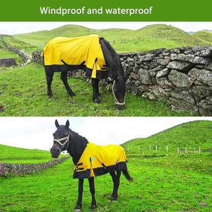 Waterproof Horse Sheet|Horse Blankets for Real Horses|Adjustable with Tail Rainy Day Choices for Horses(70", Yellow)