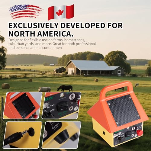 24 Hour Solar Electric Fence Charger,3-in-1 Electric Fence Charger,20 Miles,Solar/BatteryAC Powered Waterproof Design for Livestock Wildlife Control & Property Protection
