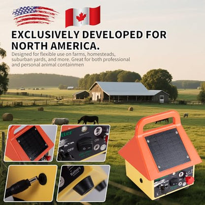 24 Hour Solar Electric Fence Charger,3-in-1 Electric Fence Charger,20 Miles,Solar/BatteryAC Powered Waterproof Design for Livestock Wildlife Control & Property Protection