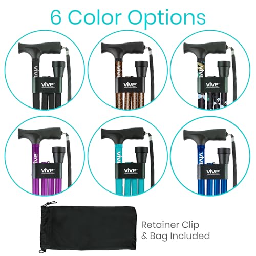 Vive Folding Cane - Foldable Walking Cane for Men, Women - Fold-up - color: Blue