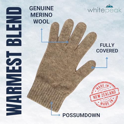 whitepeak Genuine Merino Wool and Possumdown Blended Gloves | UNISEX | Comfy, Light, and Quick-Drying - color: Natural, size: Small