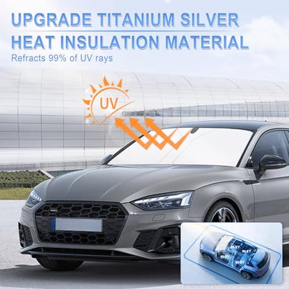 SINGARO 300T Universal Car Windshield Sun Shade, Foldable Reflective for Windshield & Window Shades with Overlapping Design, Car Interior Accessories (57" L x 30" W) - size: Car