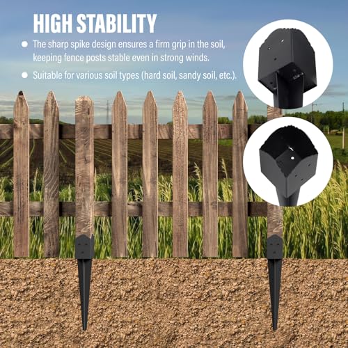 6 Pack 24"x4"x4" Heavy Duty Fence Post Anchor Ground Spike (S6) | Heavy Duty, Ground Spike, Outdoor Support for Deck, Fence, Porch, Railing, Mailbox - size: 24IN
