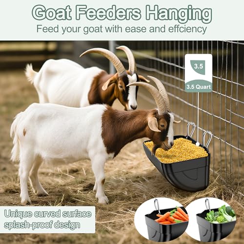 Goat Feeders Hanging Poultry Feeder Trough for Livestock, 6*3.5 Quart Black - size: 6*3.5 Quart