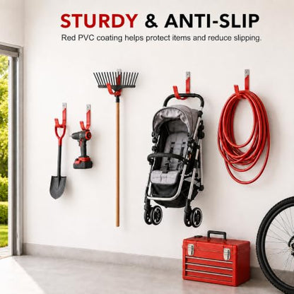 Garage Wall Hooks for Hanging Heavy Duty, 4 Pack Garage Organizer Storage Hooks Wall Mount for Garden Hoses, Brooms, Ladders, Garage Storage
