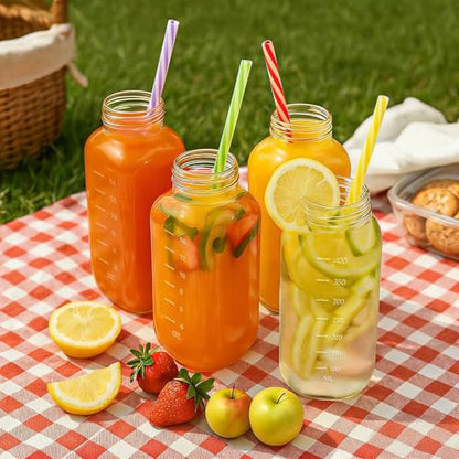 Reusable Glass Juice Bottles with Airtight Lid, 16 oz Glass Pitchers with Pour Dispenser, 500ml Milk Storage Containers for Fridge, Water Bottles for Travel - size: 8 pack