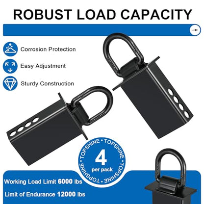 TOPSHINE Trailer Stake Pocket D Ring Tie Downs, 4 Pack, 12,000 lbs Capacity | With 5/8" Hitch Pin, Adjustable Removable Tie Downs for Utility Trailers and Flatbed Trucks