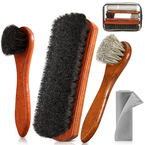 4Pcs Shoe Shine Kit, Horsehair Brush for Cleaning and Polishing - size: 4PCS