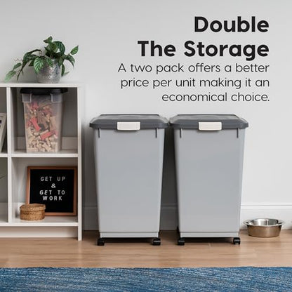 IRIS USA Dog Food Storage Container, 2-Pack, Up to 54 lbs, Gray/Dark Gray - color: Gray/Dark Gray, size: 54 lbs - 2 Pack