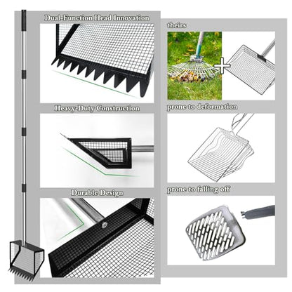 Paulno Chicken Coop Rake and Scoop 2-in-1 Chicken Poop Scooper | 62" Adjustable, Stainless Steel Sifting Shovel, For Sand, Animal Waste, Heavy Duty Dog Pooper Scooper, For Coops & Pets